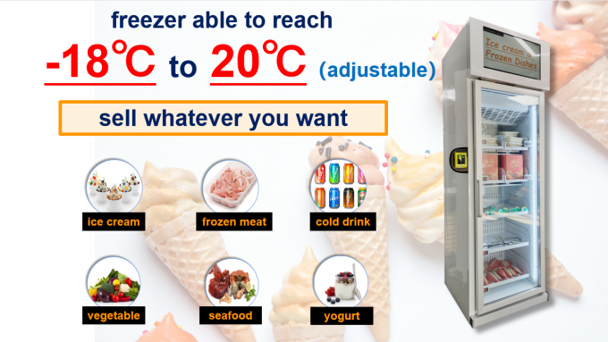 몰에서 터치 스크린 카드 판독기와 기계 냉장고 냉각 시스템을 파는 아이스크림