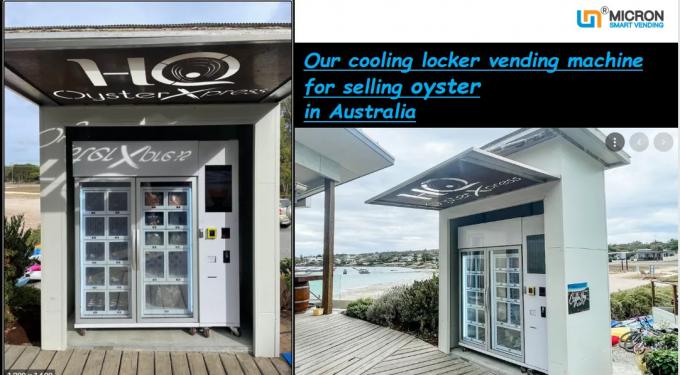 오스트레일리아에서 굴을 판매하는 로커 자동 판매기를 냉각시키는 냉동육