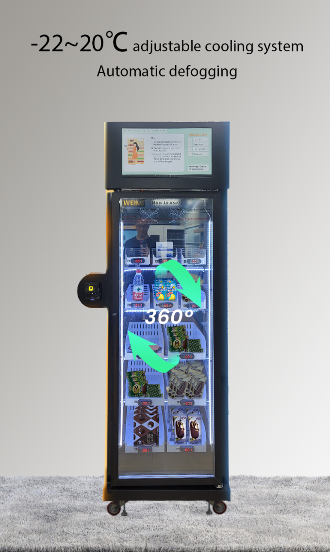Smart Fridge Ice Cream Vending Machine -18℃ Freezer With Touch Screen Card Reader automatic defogging